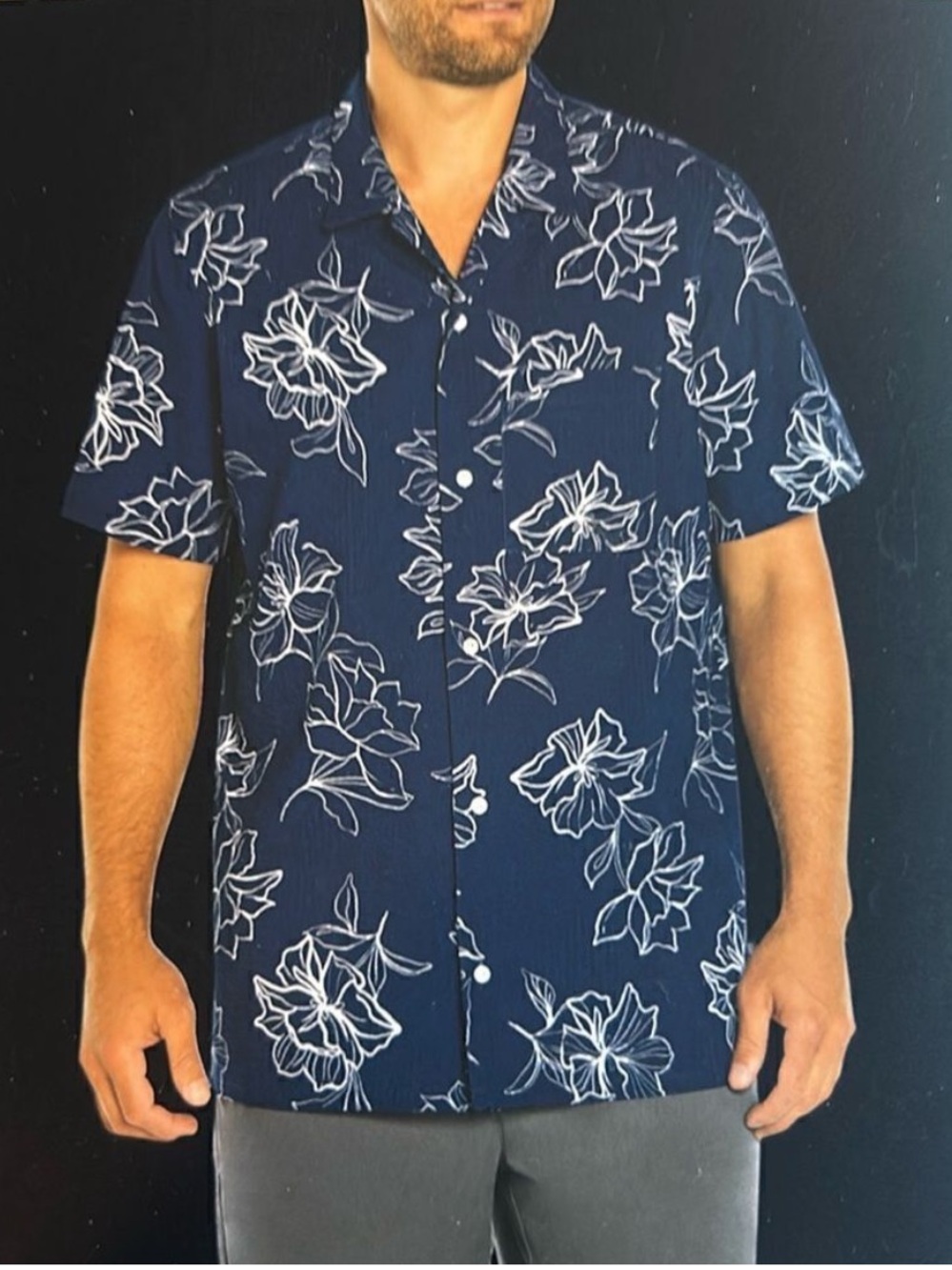Gap Men's Short Sleeve Seersucker Medieval Blue Floral Shirt XXL